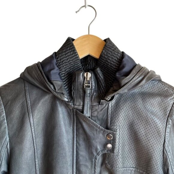 Mackage Lambskin Leather Jacket  - Women’s Large Dark Grey - Removable Hood - Picture 3 of 15